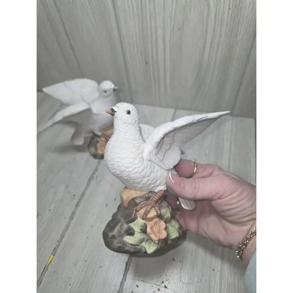 Vtg Ceramic White Love Doves On Dogwood Tree Branch Mexico Birds Heritage